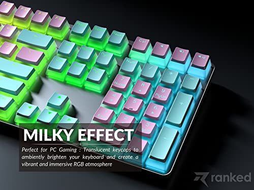 Image of Ranked Pudding PBT Keycaps | 112 Double Shot Translucent ANSI US & ISO Layout | OEM Profile for RGB Mechanical Gaming Keyboard (Miami Vice)