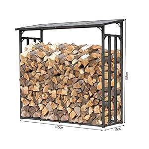 QUICK STAR Metalen brandhoutrek antraciet XXL 185 x 70 x 185 cm Tuin brandhoutopslag 2,3 m3 Brandhoutopslag stapelhulp…