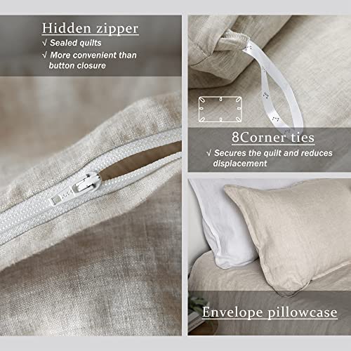 Image of XZ XIFA 100% Washed French Flax Linen Duvet Cover Set - 3 Pieces, Cooling & Textured Farmhouse Bedding for Hot Sleepers, with Zipper Closure (Natural Linen, Queen)
