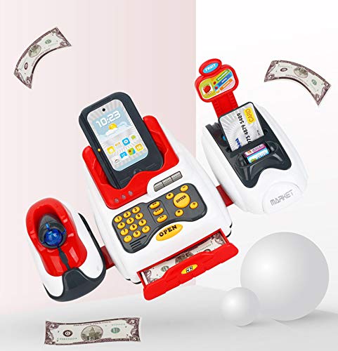 Cash Register Toys for Kids, Toy Grocery Store with Checkout Scanner,Fruit Card Reader, Credit Card Machine, Play Food & Money Set, Educational Toys for Boys & Girls, Gifts for Toddlers Preschoolers