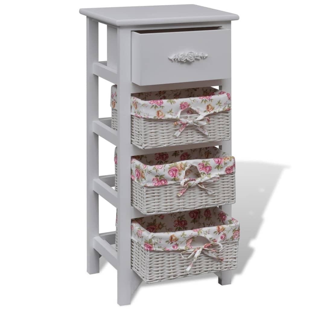 Armadio multiuso Armadio per corridoi Armadio da ingressoArmadietto con 1 Cassetto e 3 Cestini Bianco in Legno Paulownia Adatto a soggiorno, ufficio