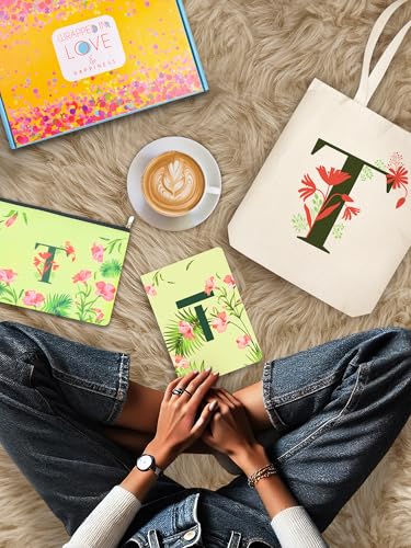 Image of DOODLE Monogram T Diary Gift Set - B6 Soft Bound Ruled Notebook with Tote Bag & Zipper Pouch - Premium Stationery Gift for Women & Girls