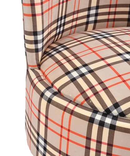 Image of NACIA Velvet Printed Ottoman Chair with Stool Combo | Dressing Table Chair for Bedroom Makeup Room Decor | Modern Upholstered Ottoman with Wooden Legs for Home (18x18x32 Inches, Cream Strip)
