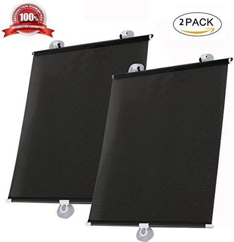 Car Sun Shade+Car Window Roller Retractable Shade+Car Sunshade,Fits All Cars,Easy & Effective Way to Block Sun Glare, Harmful Heat from Your Baby Child Blocks Over 99% of Harmful UV(2 Pack)