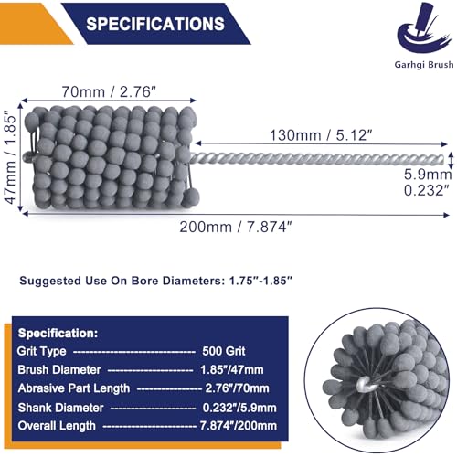 Image of Garhgi 1.850 inch(47mm) Cylinder Hone Tool with 500 Grit SC Ball | Flexible Resilient Ball-Style Honing Smooth Crosshatch Refinish | Engine Brake Rotor Tube Camshaft | Mild Steel Cast Iron