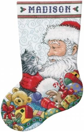 Santa & Kitten Stocking Counted Cross Stitch Kit-17 Long 18 Count