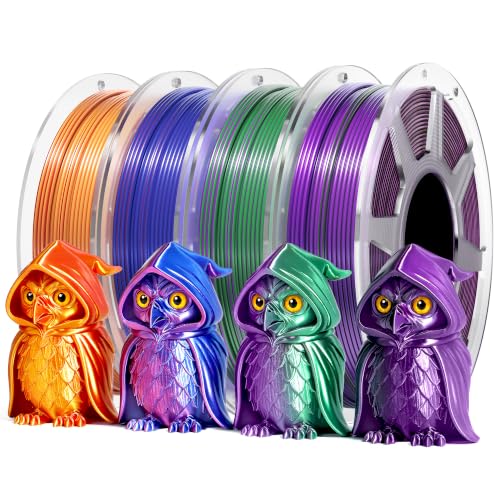 Image of YOOPAI Dual Color Silk PLA Filament Bundle 1.75mm, Multicolor 250g x4, Shiny Gradient PLA with Dynamic Color Shift for Bambu Lab & FDM 3D Printers, Red Gold+Red Blue+Purple Green+Black Purple