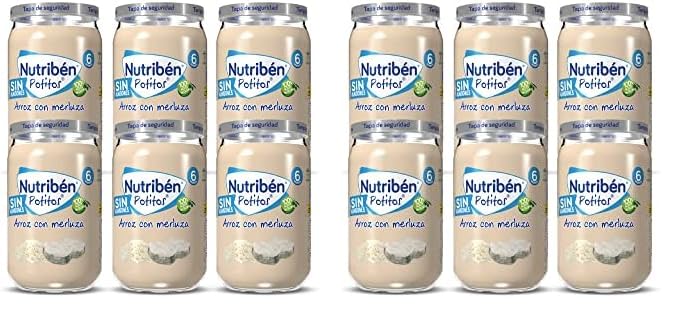 Nutribén Potitos Suprema De Merluza con Arroz, Desde los 6 Meses, Pack 6 x 235 gr (Paquete de 2)