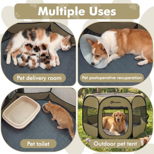 Image of Dog Cat Playpen Indoor Outdoor for Puppy Pet Dog Cat Recovery After Surgery | Dog Tent Crates Cage Indoor /Outdoor, Portable Pop Up Kennel with Carrying Case for Travel