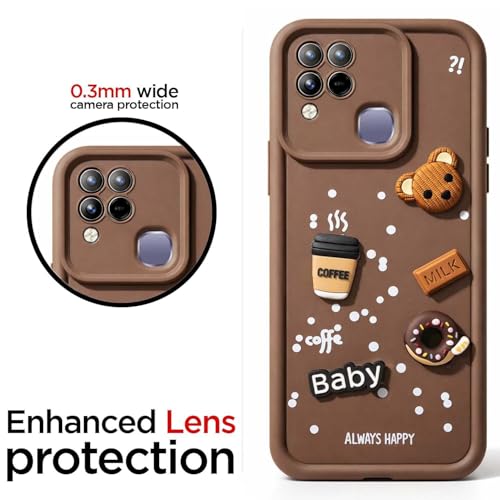 Image of Bintage CASE Cute Fun Taddy Cartoon 3D Ball Bear Milk Cake Coffee Silicon Case Full Body & Camera Protection Back Cover Compatible for Infinix Hot 12 - Brown