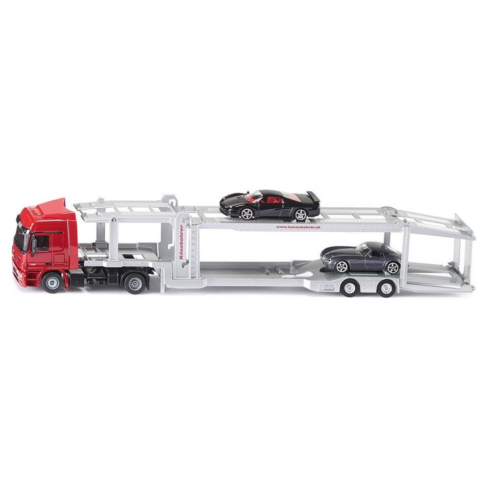 siku 3934, Car Transporter, Incl. 2 toy cars, 1:50, Metal,Plastic, Red,Silver, Detachable semi-trailer