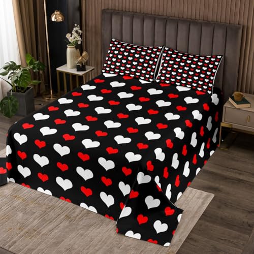 jejeloiu Black Heart Love Pattern Coverlet Set Twin Size Kids Heart Shape Quilted Coverlet for Boys Girls Teens Romantic Love Dreamy Girly Bedspread Room Decor