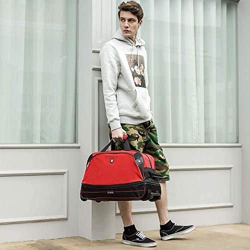 OIWAS Small Rolling Duffle Bag with Wheels 22 inch Travel Carry On Luggage Tote Suitcase Unisex-Adult Short Term Trips Expandable 45L to 55L Women Men Red
