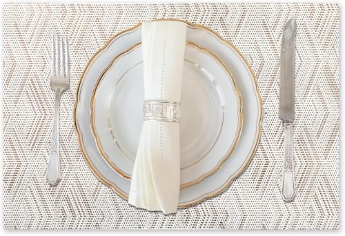 Image of YELONA Placemats for Dining Table - Heat Resistant, Non-Slip & Washable PVC Vinyl Table Mats - Set of 8, 45 x 30 cm (Camel White)