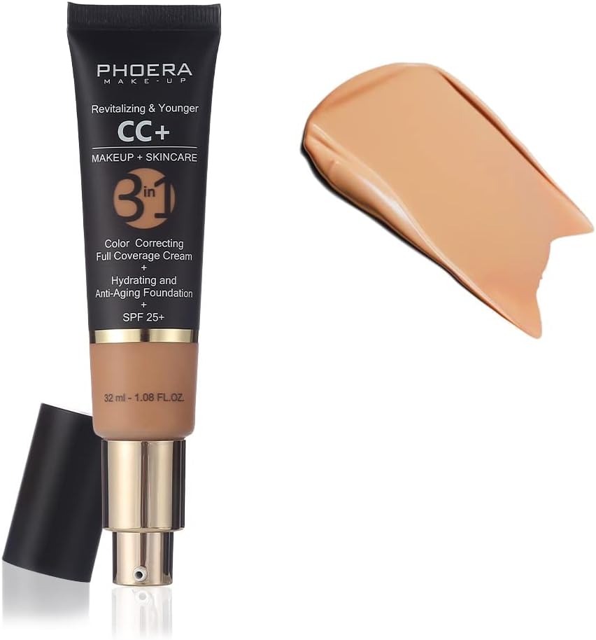 Anti-Aging Color Correcting Full Coverage Cream Foundation SPF 25+ Revitalizing & Younger infused Concealer with Vitamins For dark circles, acne scars, wrinkles & redness. (Buff Beige)