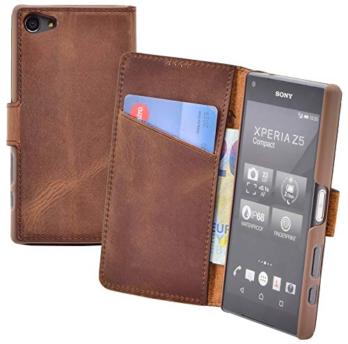Suncase Sony Xperia Z5 Compact Style Livre (Coupe Slim) Étui Cuir Housse en Cuir Étui Protection Portable Coque (avec Fonction de Support Et Compartiment...