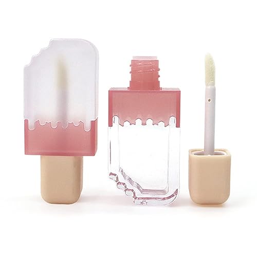 Lasenersm 4 tubos de brillo de labios en forma de helado rosa, contenedores reutilizables de 0.2 fl oz (0.2 fl oz)