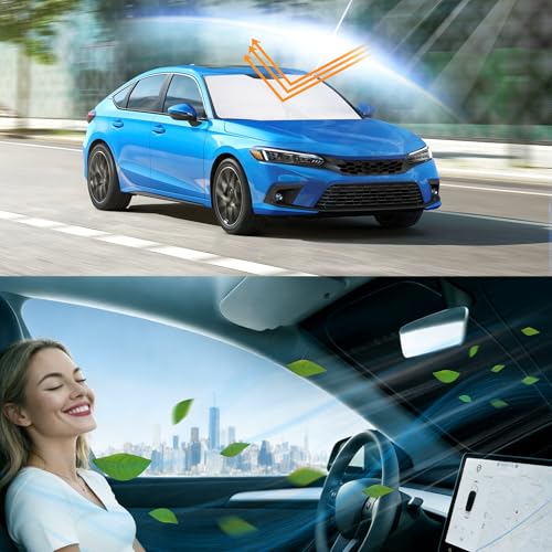 Image of Windshield Sun Shade for 2022 2023 2024 2025 2026 Civic Honda | Full covered for windshield, Block UV Rays, Heat Reduction, Easy to install, Keeps Car Cooler