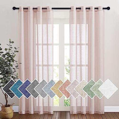 PONY DANCE 2 Stücke Halbtransparente Vorhänge im Landhausstil - Leinen...