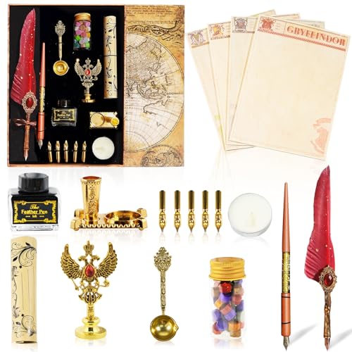 Wowagoga Quill Pen Ink Set, Feather Quill Pen,Wax Seal Stamp Kit for Beginners...
