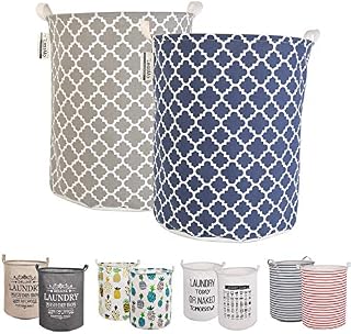 LessMo 2Pcs 19.7" Laundry Hamper, Collapsible Storage Basket With Easy Carry Handles, Waterproof Round Cotton Linen, for Baby Products, Toys, Bedroom Hamper (LUCKY, Thickened 19.7"/Large)
