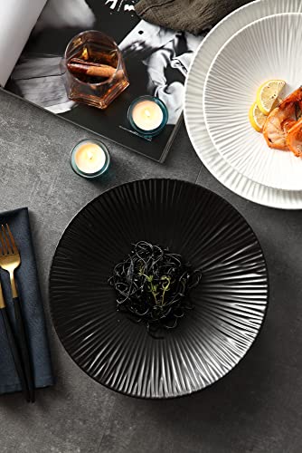 Jusalpha Set Of 4-Japanese Style Porcelain Dinner Plates, Versatile Circular Serving Plates For Breakfast, Salad, Steak Dinner, Pl018 (8.8 Inches, Black) #TOP2