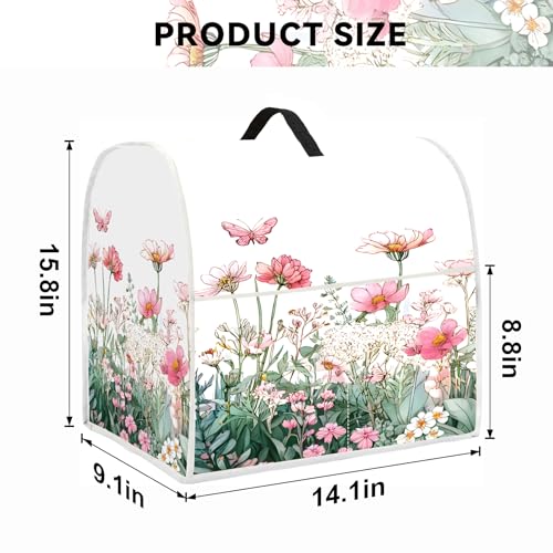 Image of Kitchen Dust Cover Compatible with 4.5 5 6 8 quart Stand Mixer, Kitchen Appliance Protective Covers with Top Handle and Pocket (Pink Wildflower Meadow, For All 6-8 qt Mixer)