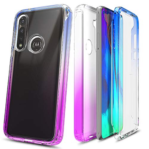 E-Began Case for Motorola Moto G Power (2020 Release), Full-Body Protective Rugged Bumper Cover with Built-in Screen Protector, Shockproof Impact Resist Durable Phone Case -Purple/Blue