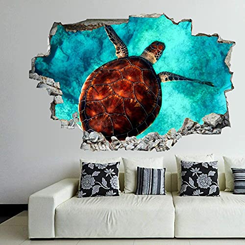 Godblessign Sea Ocean Sea Turtle Wall Decal Landscape 3D Break Through Wall Sticker Removable Pvc Funny Wall Art Decal Christmas Home Decor Vinyl Mural For Boy Kids Room Living Room, 36Inx24In #TOP26