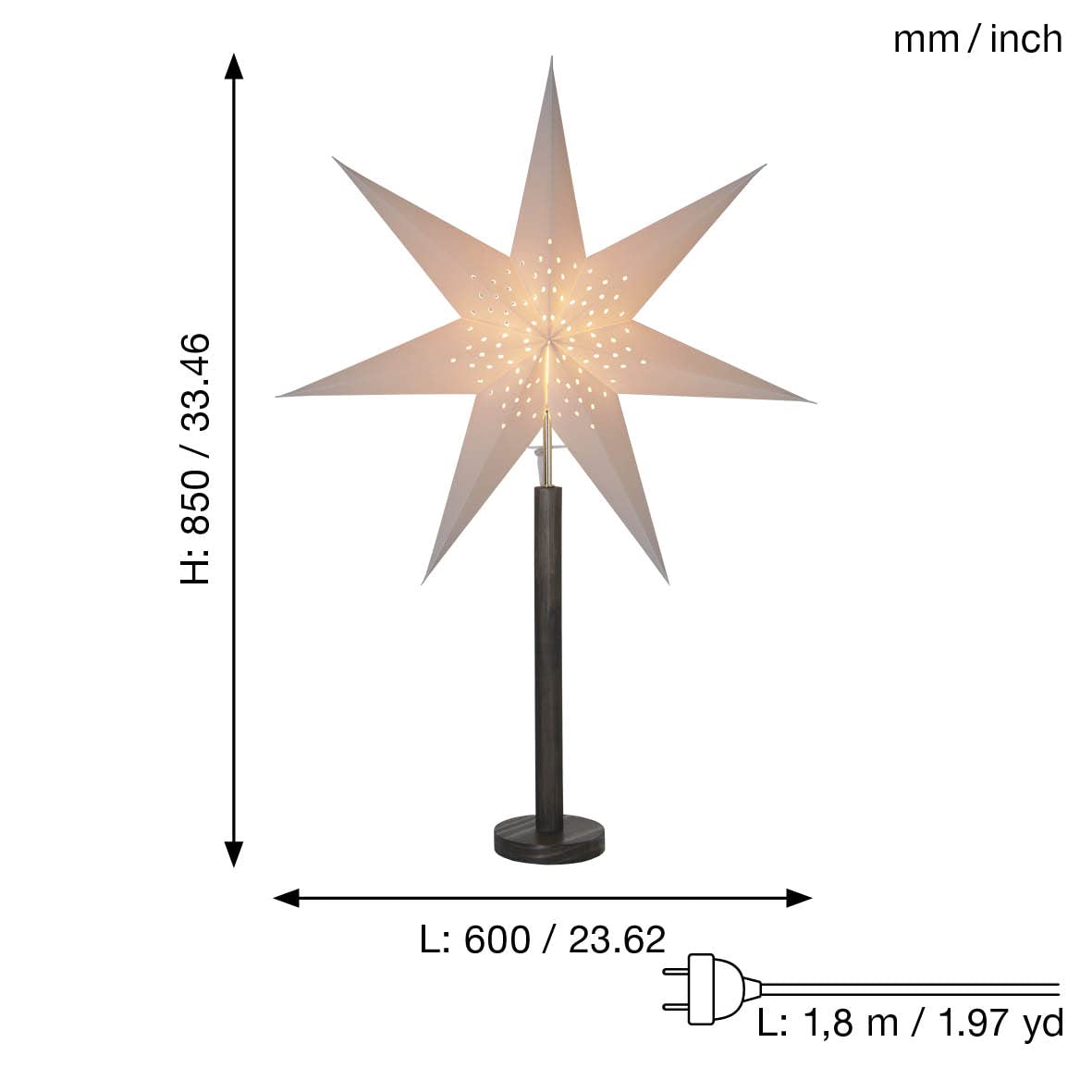 Stehlampe Weihnachtsstern Elice von Star Trading, 3D Papierstern Weihnachten mit Holz-Fuß Braun, Dekostern Stehleuchte mit Kabelschalter, E14, Höhe: 85 cm