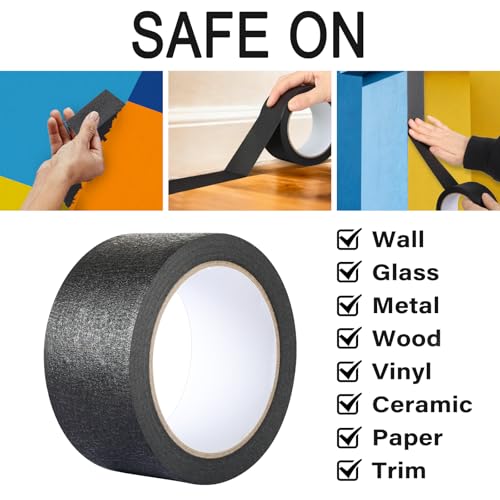 Image of Black Painters Tape, 1 Inch, 2 Pack | Black Masking Tape, Multi-Surface, Smart Adhesion, Indoor & Outdoor, 180FT Total, DIY, Labeling, Art, Car, General Purpose
