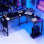 OLIXIS L Shaped Desk, 50-Inch Office Computer Gaming Desks Corner PC Table with Side Bag and Reversible Shelf for Home Work Study Writing Black - Image 2