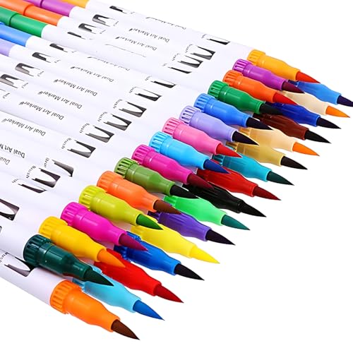 Kit Canetinhas Marcadoras de Ponta Dupla para Livros de Colorir, Conjunto de Canetas Marcador Brush