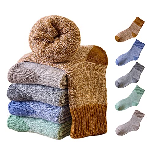 5 Pairs Kids Winter Warm Wool Socks Toddlers Boys Girls Cotton Thick Cozy Crew Socks