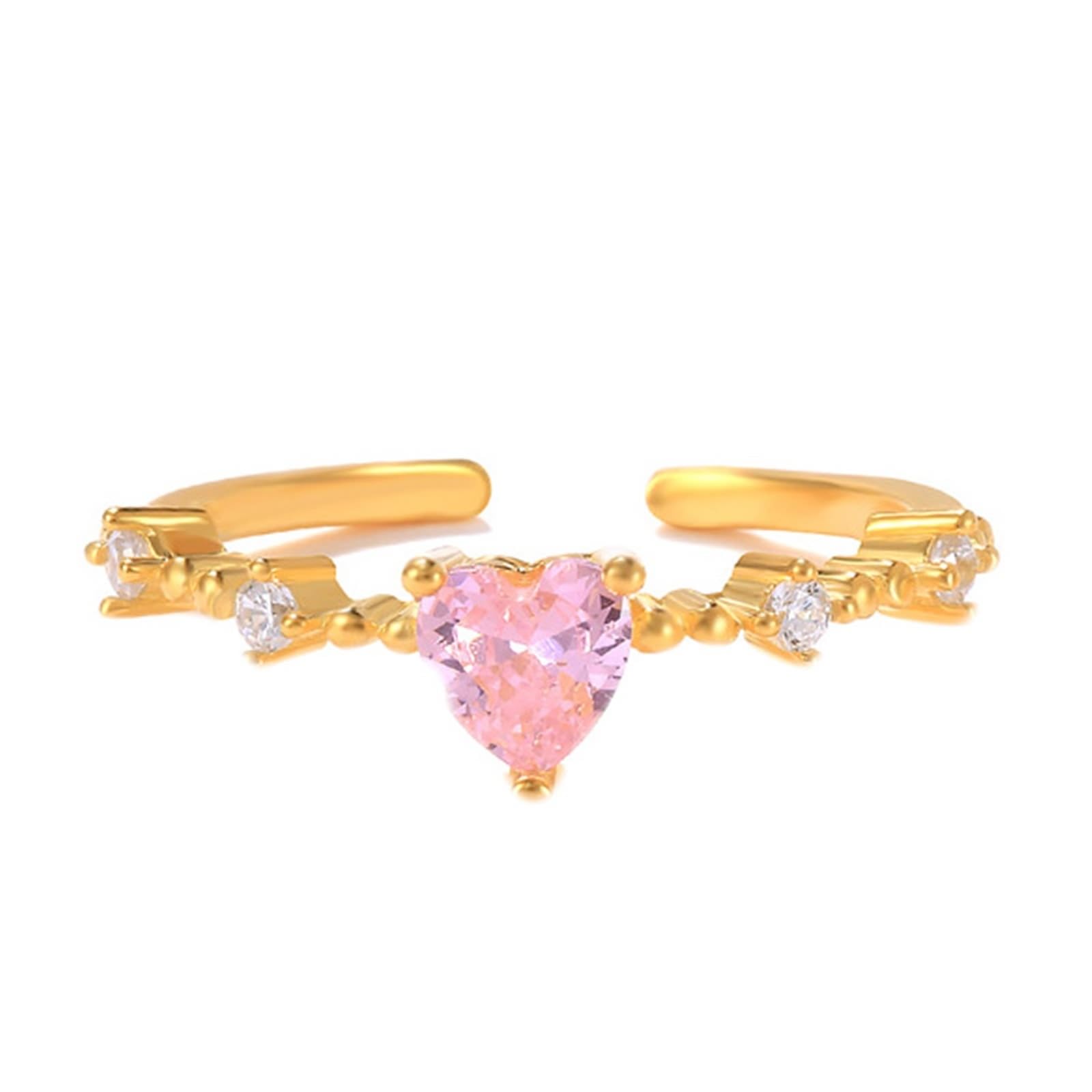 KnSam Eheringe 9K/14K Gold, Herzschliff Rosa Rose Saphir Hochzeitsring Au375/ 585 Gold, Hohl Herz Offen Verstellbar Verlobungsring Echtschmuck, Gr.47-62