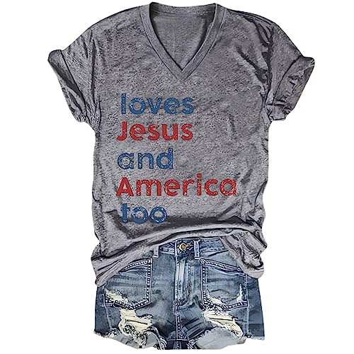 Loves Jesus and America Too Shirt She's A Good Girl Loves Jesus and America Too 4th of July for Patriotic Vneck2
