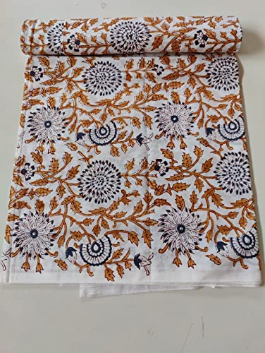 Image of Floral Printed Cotton Fabric Cloth Hand Block Print Fabric Women Material Running Jaipuri Hand Block Printed Women Dress Material Kurtis Natural 44 inch Inches Width 2.5 Meter (Pattern 27)