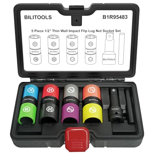 BILITOOLS Lug Nut Socket Set 1/2 Thin Wall Impact Flip Sockets