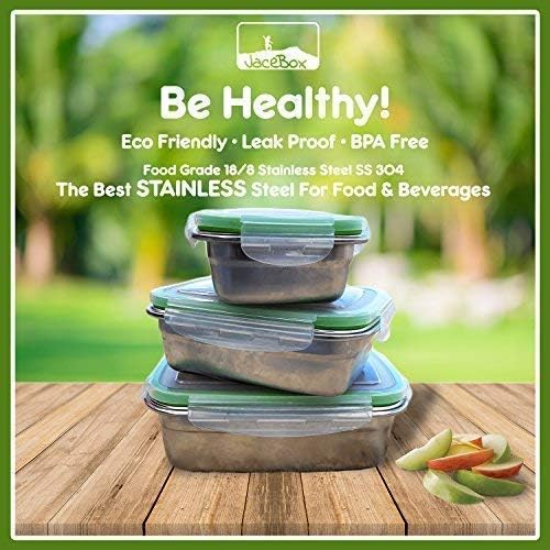 JaceBox Stainless Steel Lunch Containers - LunchBox Container Set LeakProof Light Easy Stainless Steel Food Containers Storage Set of 3 Stackable Bento Box Eco-Friendly Keto Lifestyle! BPA FREE