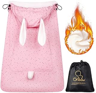 Orzbow Weatherproof Cover for Baby Carrier,Waterproof Winter Baby Carrier Cover with Bag,Removable Drawstring Hood,Machine Washable,Central Pocket,Bottom Double Two-Way Zippers (Pink Rabbit)
