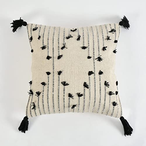 Image of TIB Premium Boho Decorative Throw Cushion Covers, 16 x 16 cm, Set of 2, Cotton. (Zig Zag Black)-230 TC