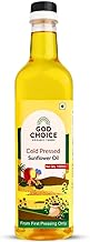 God Choice Organic Farms - Cold Pressed Sunflower Oil 1 litre | Wood Pressed Kachi Ghani | First Pressed | Minimally Processed | Lab-Tested | Unrefined & Non-GMO | Rich in Vitamin E | Edible Oil for Cooking, Frying, Tadka & Heart Health (Pet Bottle)