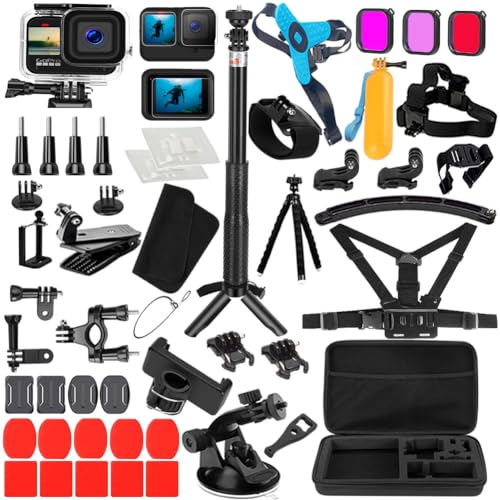 Kit de Accesorios para Gopro Hero 13 12 11 10 9 Carcasa de Silicona Impermeable Negra Funda de Casco Barbilla con Protector de Pantalla de Vidrio Go Pro Hero13 Hero12 Hero11 Hero10 Hero9
