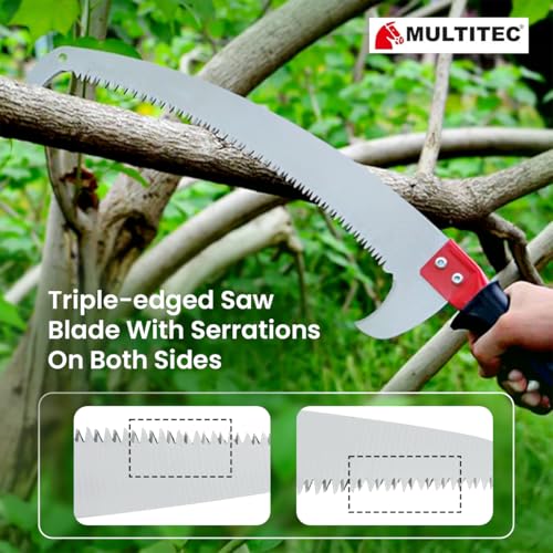 Image of MULTITEC 16-Inch Curved Pruning Saw - HPS 23 | Tree Trimming Tool with Extendable Handle Compatibility | SK5 Steel Blade | Aggressive Teeth | Outdoor Gardening & Landscaping Hand Saw