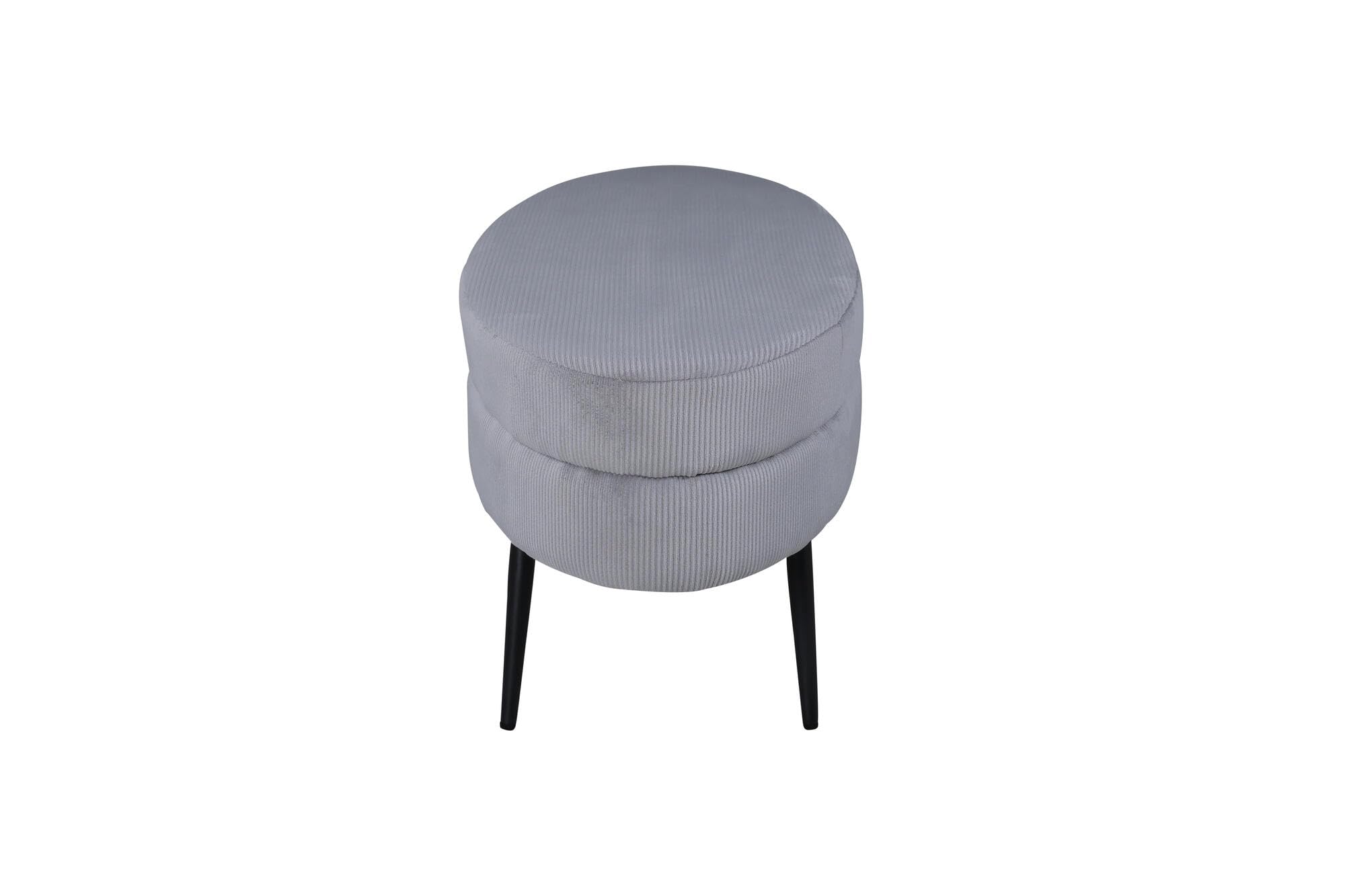 Ottoman, tela textil de pana de poliéster, gris claro, 100 x 40 x 41 cm, ovalada, patas de acero negro, altura del asiento 40 cm