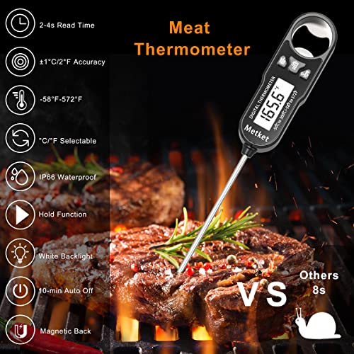Metket Waterproof Digital Food Thermometer 2 Pack, Instant Read Meat Thermometer For Cooking And Baking, Long Probe Thermometer For Grill Bbq Smoker Oven Oil Milk Candy #TOP4