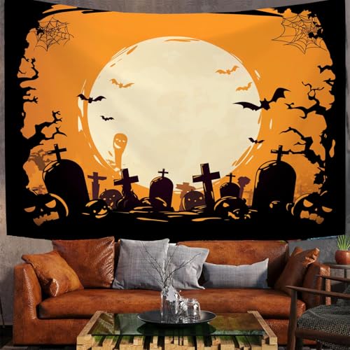 Tapisserie art mural esthétique grand format lune orange décoration chambre