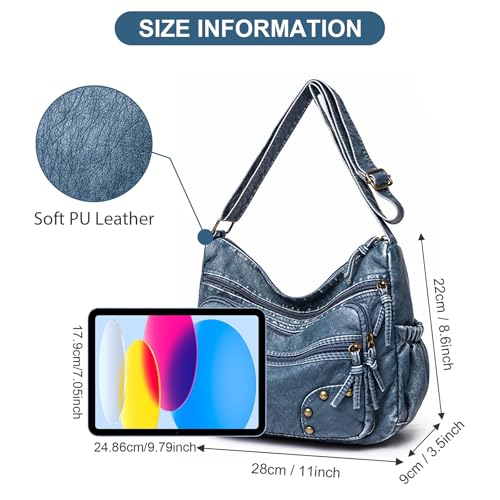 WITERY Lightweight Leather Multi-Pocket Shoulder Bag for Women - Retro Sling Medium Travel Purses4