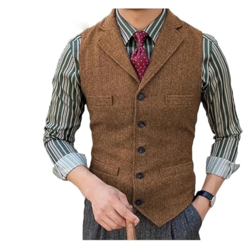 Men's Vintage Slim Single Breasted Fit Wool Herringbone Tweed For Wedding & Business Wearing Vest2