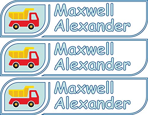 Custom Name Label, Dump Truck Sticker, Bottle Labels, Waterproof Kids Name Labels for Baby Bottles, Sippy Cup for Daycare School, Dishwasher Safe